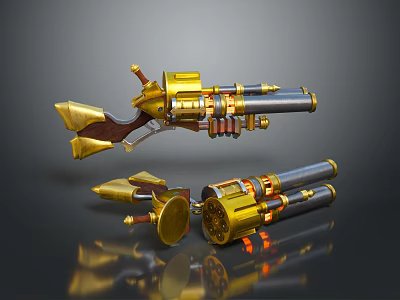 Golden Futuristic Mechanical Weapon With Barrel Gear Decorative Parts And Metallic Structure 3d model