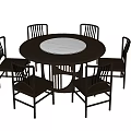 Modern Dark Round Dining Table Set With Six Matching Chairs 3d model