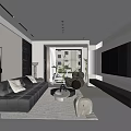 Modern Living Dining Room Interior With Grey Sofa Coffee Table TV Wall And Decorative Artwork