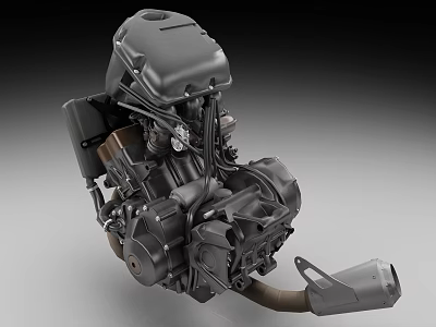 Highly Detailed Mechanical Engine With Metal Cylinder Block And Exhaust System Parts 3d model