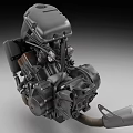 Highly Detailed Mechanical Engine With Metal Cylinder Block And Exhaust System Parts
