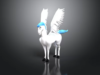 White Winged Horse With Blue Mane And Tail 3d model
