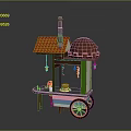 Mobile Street Food Cart Design With Red Roof Brown Dome And Green Side Panels