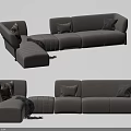 Comfortable Modern Gray Sectional Sofa With Plush Cushions Ottoman And Throw Blanket 3d model