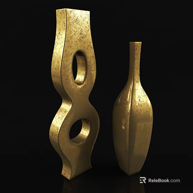 Two Piece Golden Ornamental Decor Set With Unique Design And Shiny Finish 3d model 