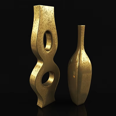 Two Piece Golden Ornamental Decor Set With Unique Design And Shiny Finish 3d model