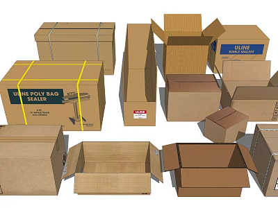 Cardboard Boxes In Various Sizes With Open And Closed Lids For Packaging 3d model