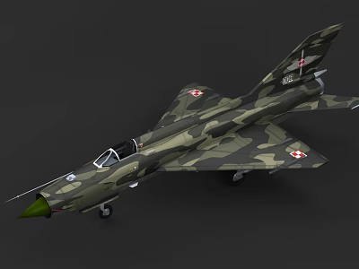 Military Fighter Jet with Camouflage Paint Green Nose and Red Wing Emblems 3d model