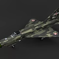 Military Fighter Jet with Camouflage Paint Green Nose and Red Wing Emblems