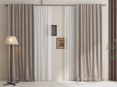 Antique Curtain Cream Curtain Gauze Curtain Modern Curtain 3d model