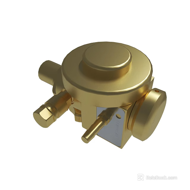Golden Industrial Regulator Device Featuring Round Top And Multiple Metal Ports 3d model 