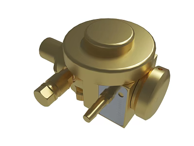 Golden Industrial Regulator Device Featuring Round Top And Multiple Metal Ports 3d model