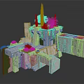 Modern Geometric Stone Architectural Structure With Greenery And Multi Level Platforms