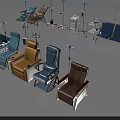 Medical Seating And Equipment With Infusion Stands And Colored Waiting Chairs