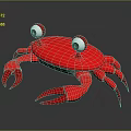 Red Crab With Big Eyes And Claws On Dark Background With Reflection 3d model