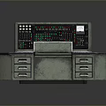 Vintage Computer Control Console With Multiple Buttons Display Screen Keyboard And Drawers