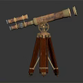 Commercial Binocular Telescope Equipment with Wooden Tripod Stand and Brass Accents