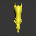 Yellow Antelope Sculpture With Shiny Surface And Reflection On Black Background