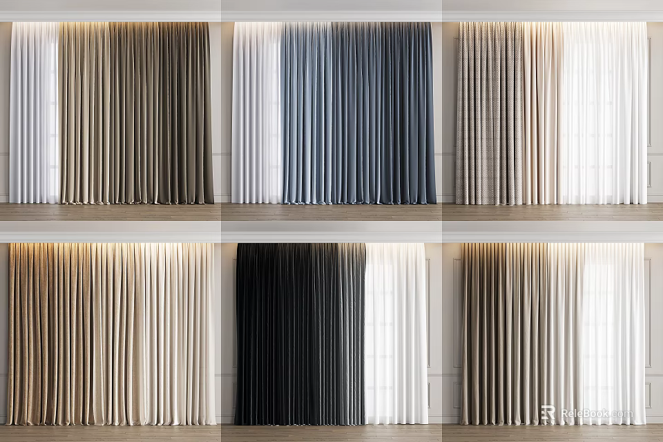 Various Color Curtain Options For Modern Interior Design And Home Decor 3d model 