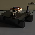 Modern Glass Top Coffee Table With Black Base Stacked Books Ceramic Vase And Decor