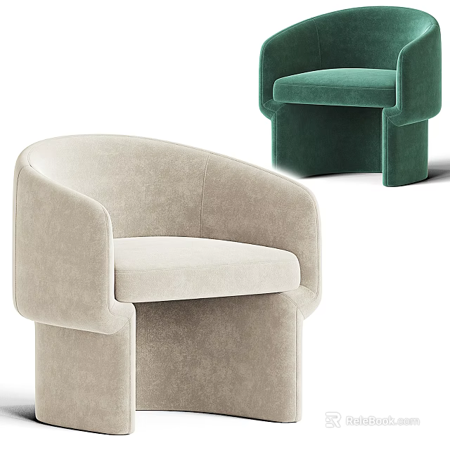 Modern Beige and Green Accent Chairs with Curved Arms Square Base and Soft Upholstery 3d model 