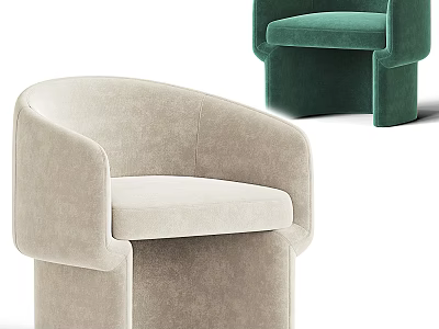 Modern Beige and Green Accent Chairs with Curved Arms Square Base and Soft Upholstery 3d model