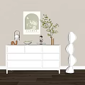 Modern Entryway Console Table With Decorative Lamp Lemon Bowl Vase Green Plant And Flower Art