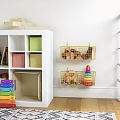 Colorful Storage Baskets Organize Kids Room Toys In White Cabinet And Wall Mounted Wire Holders