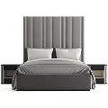 Modern Double Bed with Vertical Tufted Headboard and Soft Gray Bedding 3d model