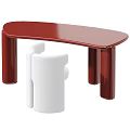 Red Curved Home Office Desk With Glossy Surface And White Chair