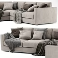 Modern Beige Upholstered Sectional Sofa With Plush Pillows And Cozy Blankets 3d model