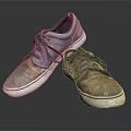 Worn Casual Lace Up Shoes With Scuffed Gray Brown Upper And White Soles