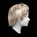 Game Movie Character 3D Head Model with Blonde Curly Short Hair on Black Background