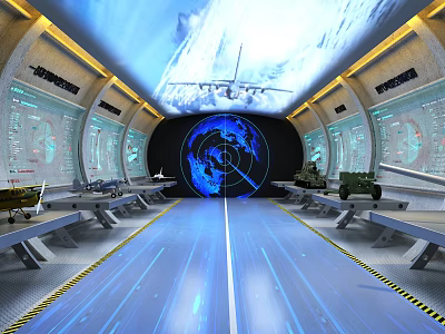 Hi Tech Command Center Interior With Large Blue Globe Screen Control Consoles And Equipment 3d model