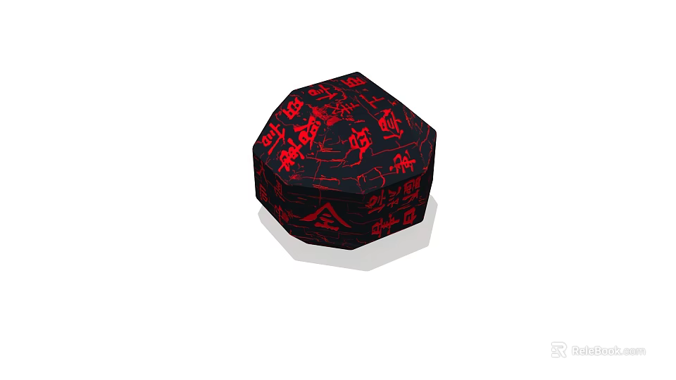 Decorative Octagonal Black Box Featuring Red Symbols And Intricate Patterns 3d model 