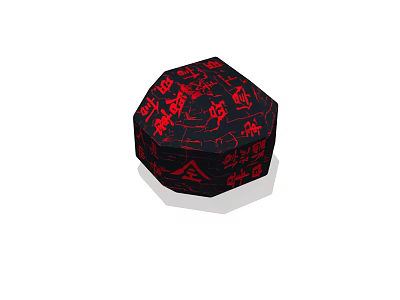Decorative Octagonal Black Box Featuring Red Symbols And Intricate Patterns 3d model