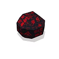 Decorative Octagonal Black Box Featuring Red Symbols And Intricate Patterns