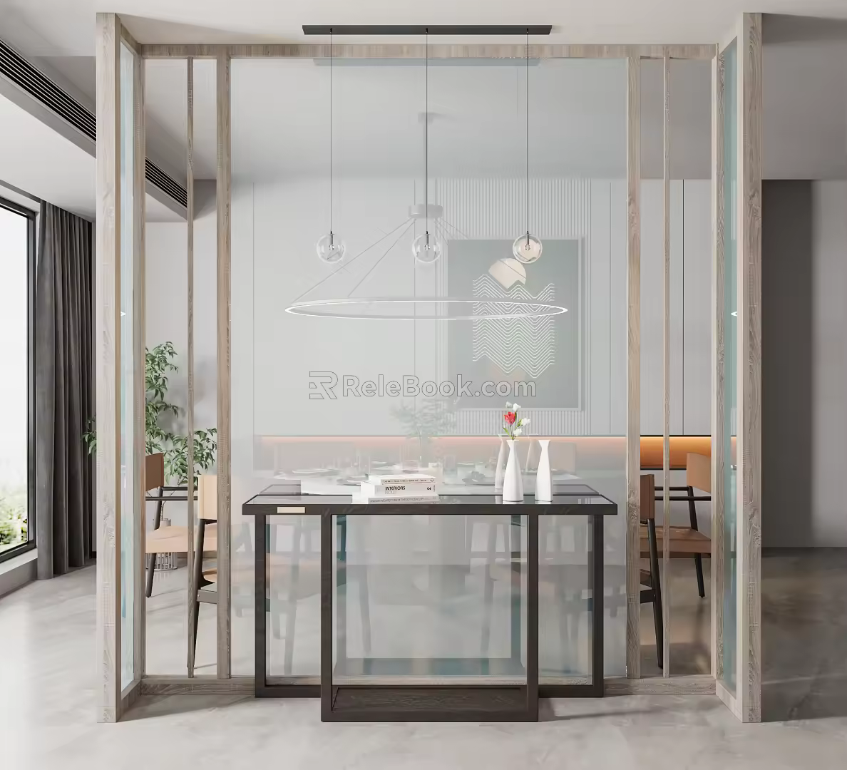 Modern partition porch glass partition 3d model
