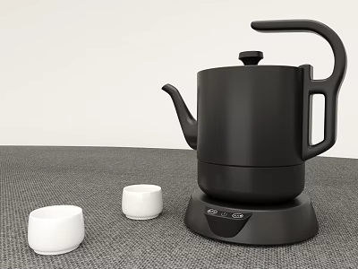 Modern Black Teaset Featuring Teapot Heating Base And Two White Cups 3d model