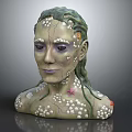 Mermaid Bust Sculpture With Green Seaweed Hair Starfish And Pearl Decorations