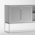 Modern Cabinet Furniture With Woven Doors Black Finish And Metal Frame Open Shelf
