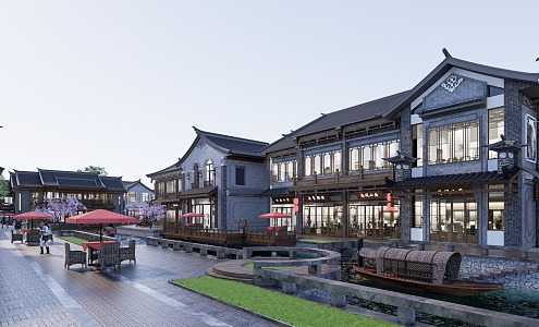 Chinese Commercial Street Ancient Commercial Water Street Landscape 3d model