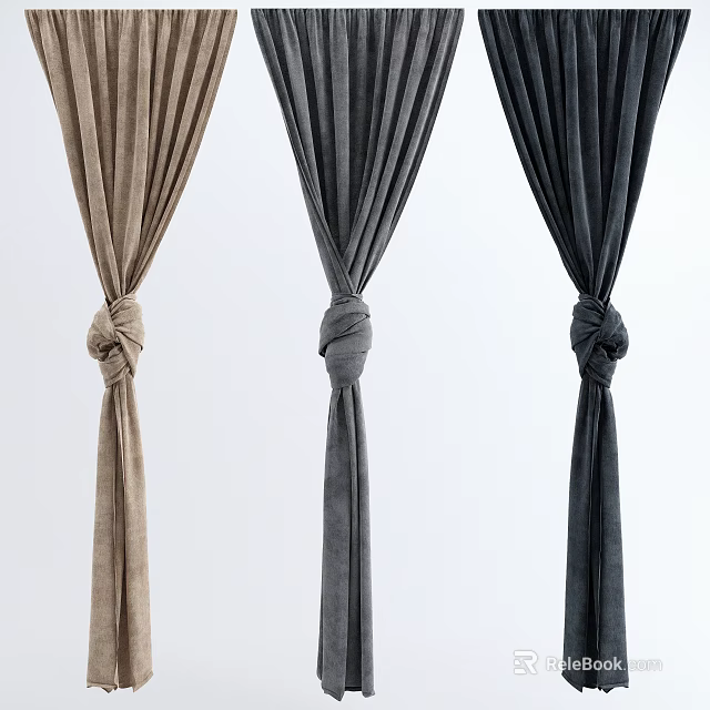 Velvet Curtains In Three Colors With Knotted Design For Home Decoration 3d model 