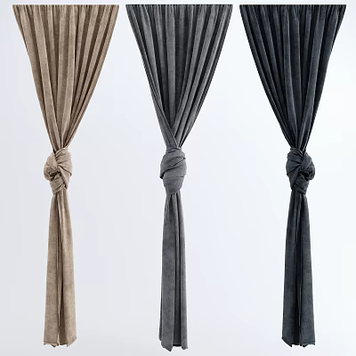 Velvet Curtains In Three Colors With Knotted Design For Home Decoration 3d model