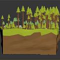 Cartoon Style Forest Camping Scene With Green Pine Trees Grass Rocks And Blue Tent