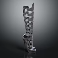 Silver Knee High Boots With Cut Out Design And Stiletto Heel Open Toe