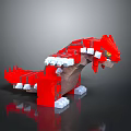 Red Block Built Dinosaur Model With White Teeth Claws Spikes On Gray Background 3d model