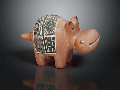 Unique Hippo Shaped Ceramic Furniture Figurine With Black White Patterns 3d model