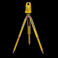 Industrial Surveying Equipment Three Yellow Tripod Mounted Measuring Tools On Concrete