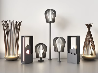 Modern Outdoor Lights With Unique Stylish Designs And Metal Frames For Garden Use 3d model